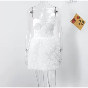 3D Floral Lace Up Back Mini Wedding Dress White Elegant Bride Gown