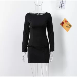 Elegant Mini Dress Women Long Sleeve O-neck Hip Package Female A-line Dresses 2025 Fashion Bow High Waist Lady Club Pary Robes