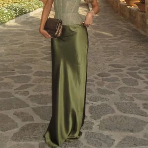 Bandage Top Satin Skirts Set Women Sexy Lace Fishbone Sleeveless Corset Sling Tops Long Skirt 2025 Summer Lady Beach Party Suit