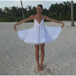 Backless Party Sling Dress Women V Neck Bandage Ruffle A-line Mini Dresses Female 2025 Fashion Summer Vacation Beach Lady Robes