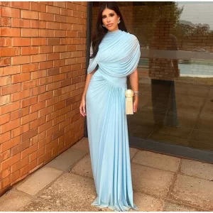 Elegant Pleated Evening Gown: Shawl Collar Sleeveless Long Dress for Women