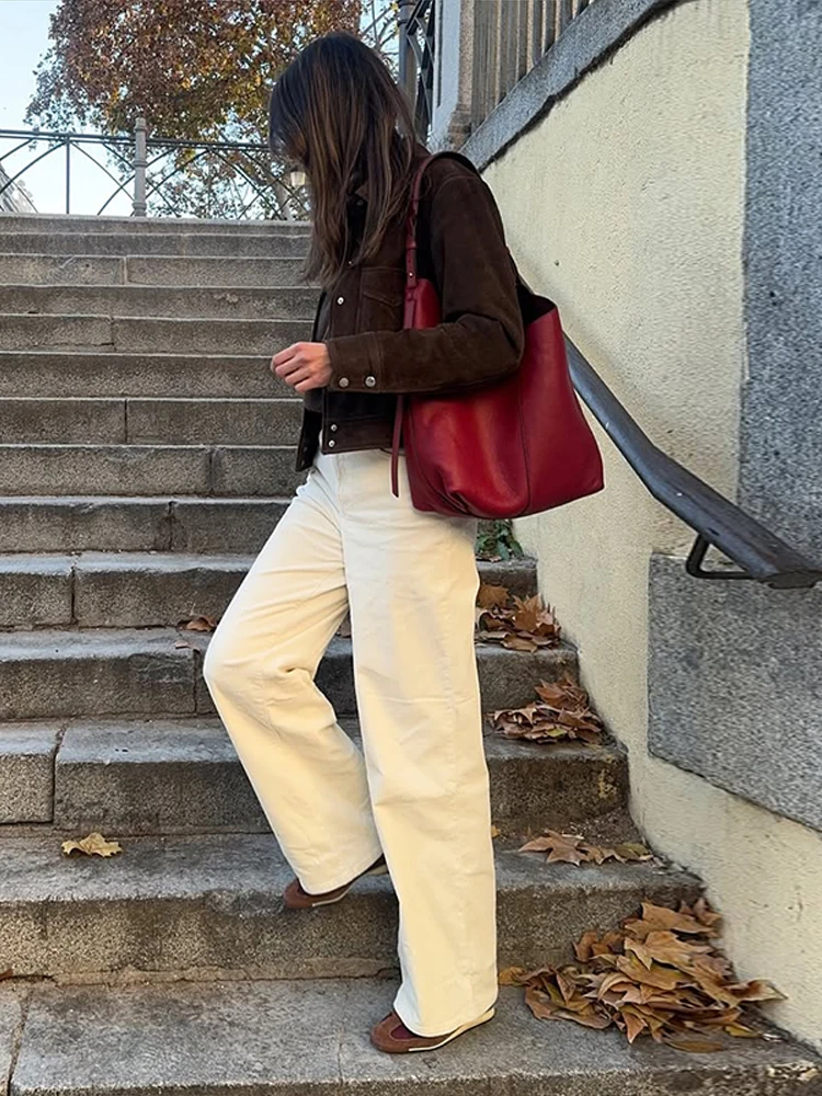 Vintage Brown Suede Jacket Women Single Breasted Lapel Short Coat Spring Chic Streetwear - Image 5