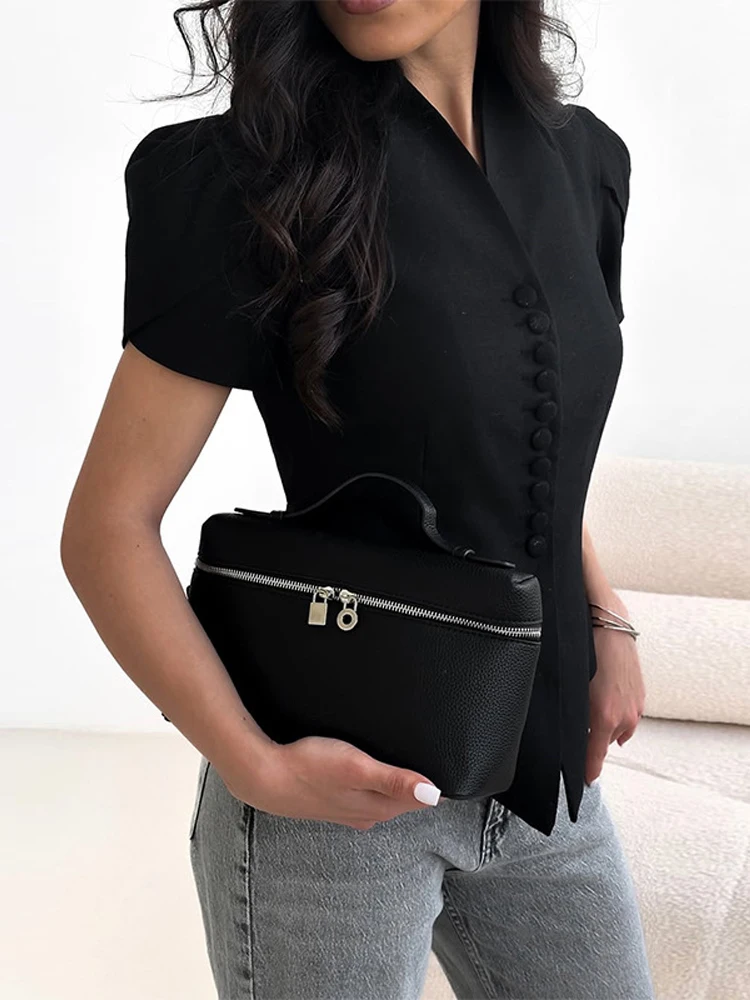Women's Solid Casual Blazer with Stand Collar & Short Sleeves for Summer - Image 5