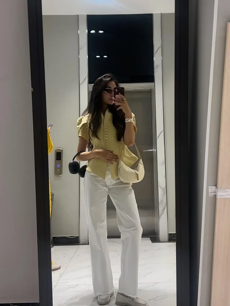 Women's Solid Casual Blazer with Stand Collar & Short Sleeves for Summer - Image 8